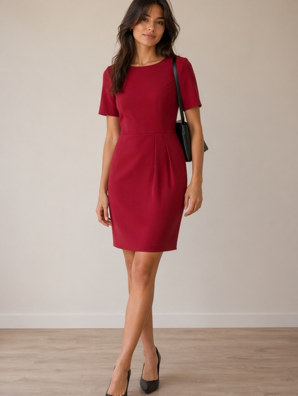 Banana Republic 4 Classic Solid Red Sheath Dress Short Sleeve Pleat Office Women